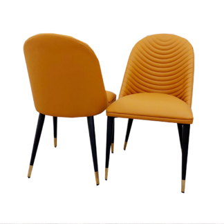 Ted baker Alba Leather Dining Chair – Pair with Ribbed Design & Gold-Tipped Legs - Tan