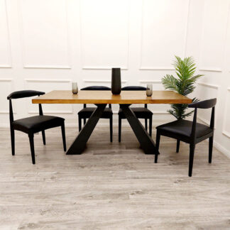 Bentley Axel 180cm Dining Table – Solid Wood with Matt Black Pedestal Base