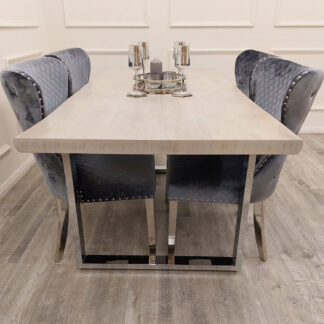 Freya 180cm Dining Table – Solid Light Pine Wood with Chrome Metal Legs