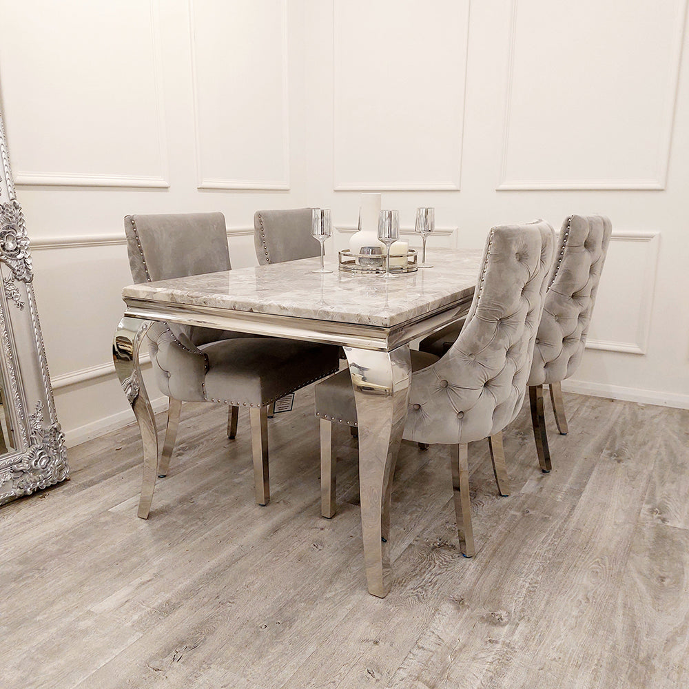Kensington Beige Fabric Dining Chairs with Chrome Legs – Set of 4