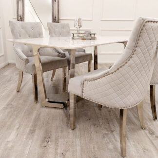 Next Lucien Chrome Dining Table – 160cm with Polar White Sintered Stone Top