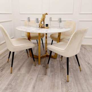 Dusk Lucien Gold 120cm Round Dining Table with Pandora Gold Sintered Stone Top