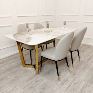 Lucien Gold Dining Table – 180cm with Pandora Gold Sintered Stone Top