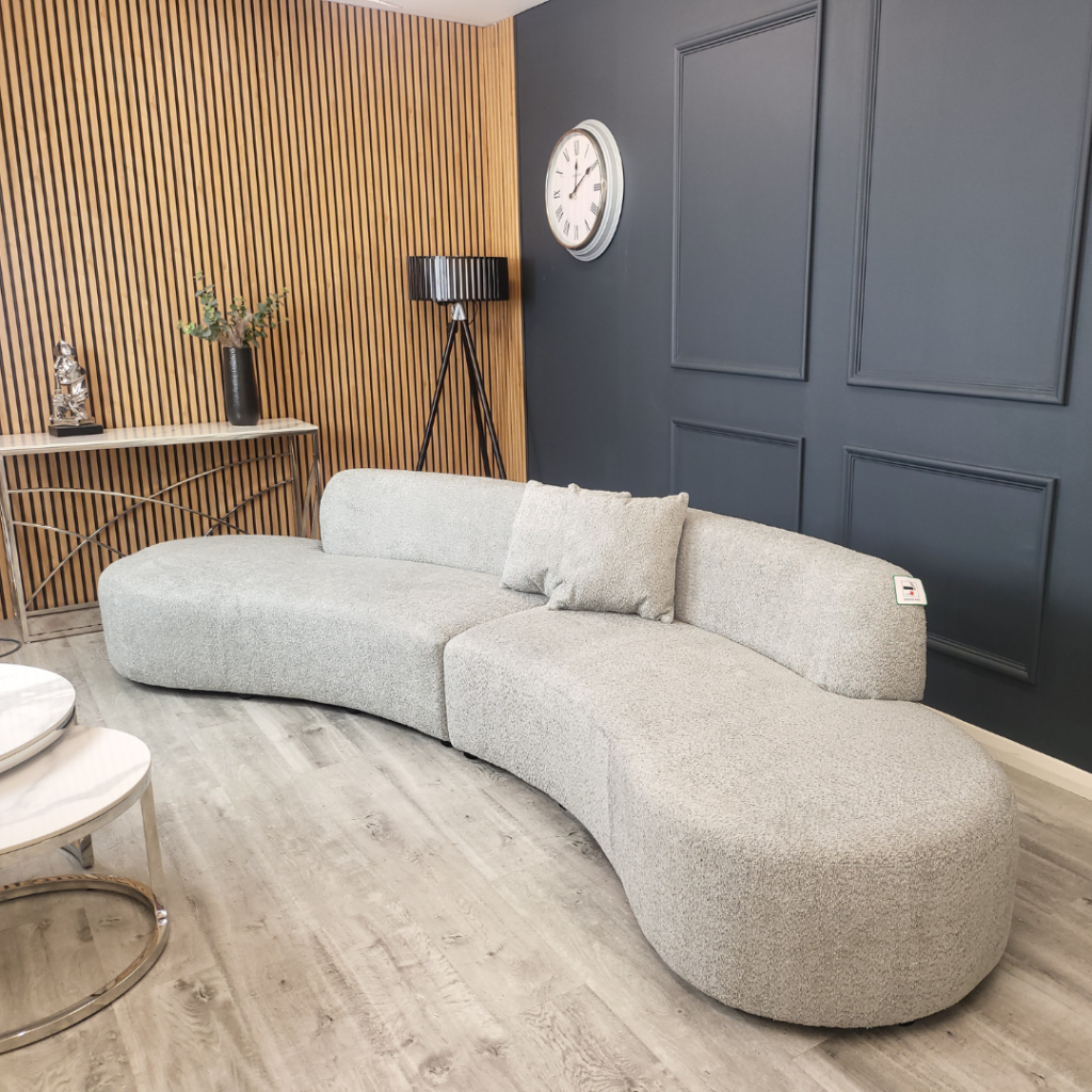 Miami Curved Cinema Boucle Sofa Silver Grey