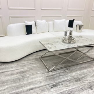 Ted Baker Miami Curved Cinema Boucle Sofa – Sculptural Design in 6 Colourways - White