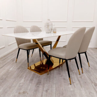 Next Valeo Gold 180cm Dining Table with Polar White Sintered Stone Top