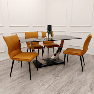 Village Venus 160cm Chrome Dining Table with Black Sintered Stone Top