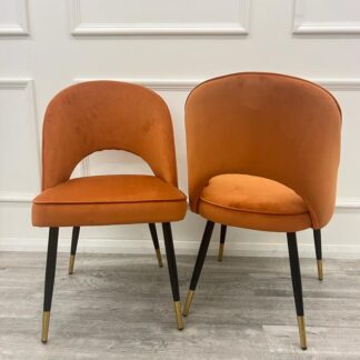 Ted Baker Astra Dining Chair in Pair– Premium Leather & Velvet with Gold-Tipped Legs