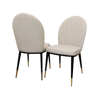 Vida Etta Leather Dining Chair in Pair - Beige