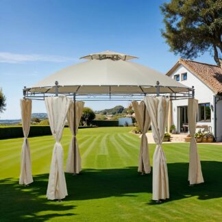 3.5m Steel Ecru Round Gazebo | PU-Coated Weatherproof Canopy & Charcoal Frame | Umbrella-Type with Air Vent