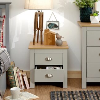 GFW Lancaster 2 Drawer Bedside Table – Grey & Oak Effect Top