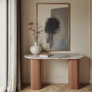 Luna Natural Marble & Wood Pedestal Console Table